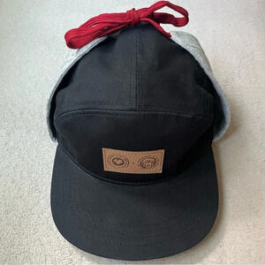 Obermeyer Black Flat Bill Hat w/Ear Flaps x Crooked Stave-Cotton-Small-Medium